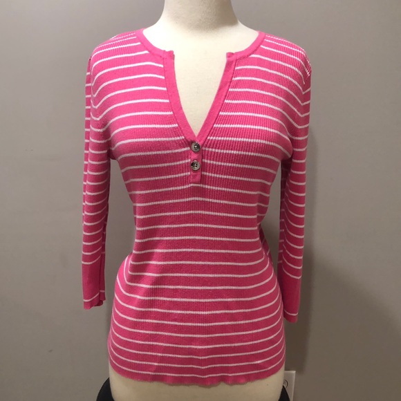 Lauren Ralph Lauren Tops - Lauren Ralph Lauren Pink Striped Thermal Top Sz L Lauren Ralph Lauren Tops - Lauren Ralph Lauren Pink Striped Thermal Top Sz L